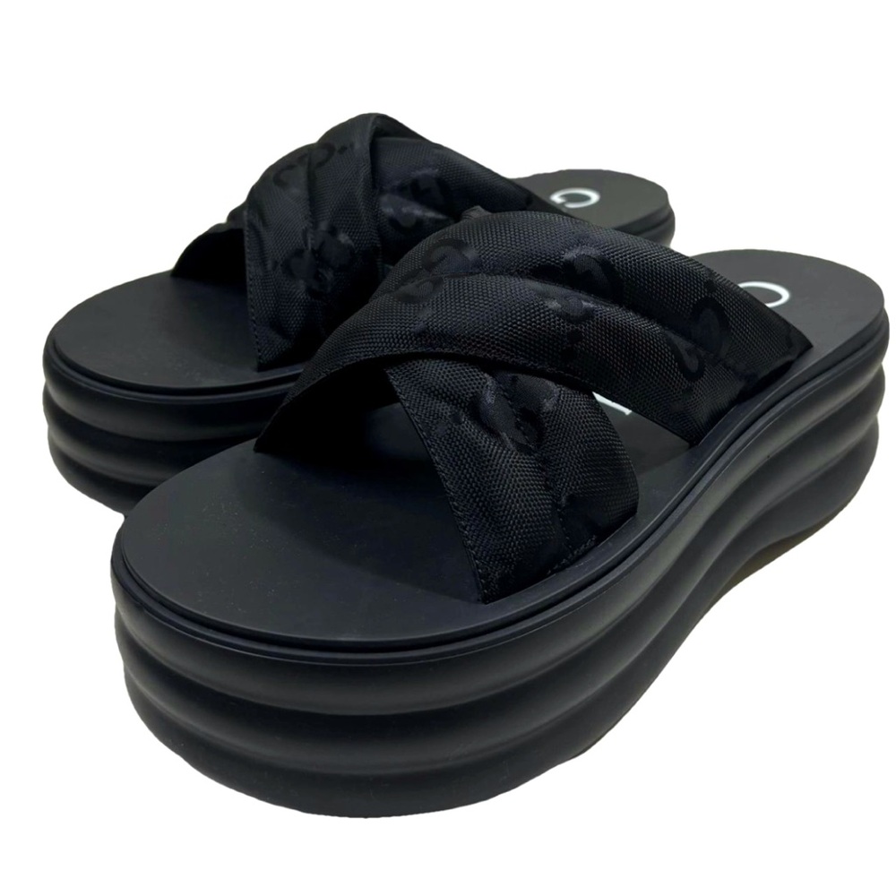 Gucci GG-Jacquard Padded-Nylon Rubber Platform Sandals Size EU 41